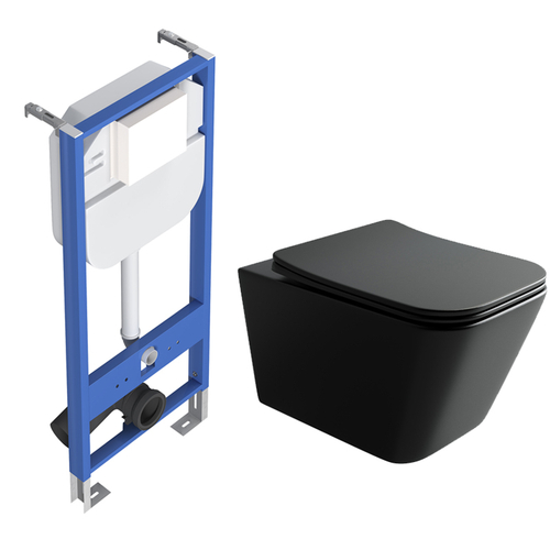 Комплект подвесной безободковый унитаз Ceramica Nova Metric CN3007MB Черный матовый с сиденьем Микролифт + инсталляция Creto Standart 1.0