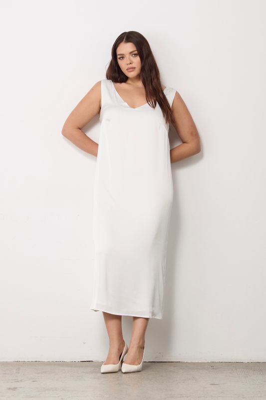 Платье-комбинация двухслойное, на широких бретелях, молочный