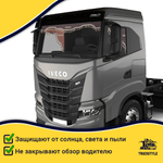 Ламбрекен с косынками стеганые Iveco (экокожа, коричневый, бежевые кисточки)