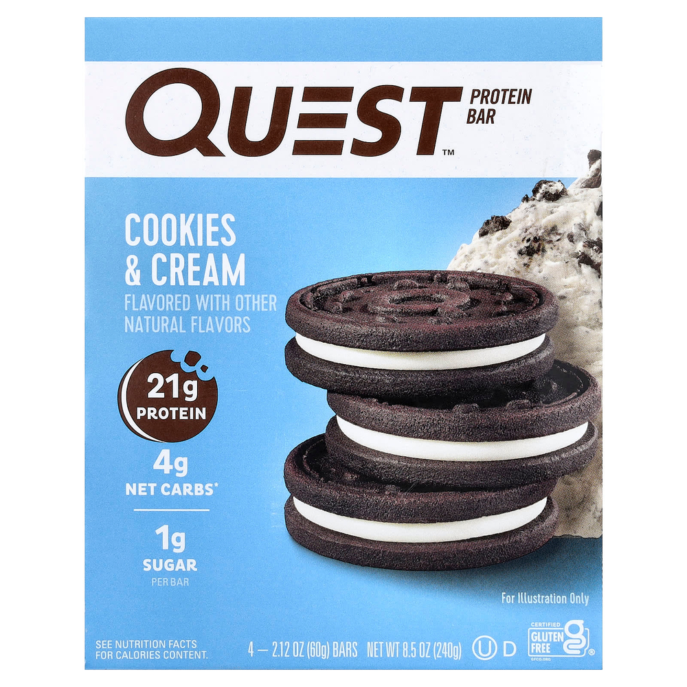 Quest Nutrition, Протеиновый батончик, печенье и крем, 4 батончика, 60 г (2,12 унции) каждый