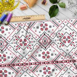 Ткань габардин крупная редкая славянская вышивка на рубахе