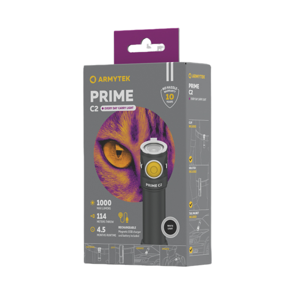 Фонарь Armytek Prime C2 Magnet USB+18650, 1000 лм, холодный свет, аккумулятор