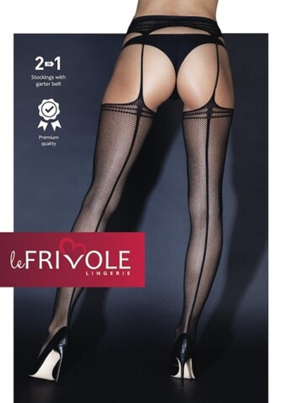 Черные колготки со стрелкой в сеточку с имитацией чулок Le Frivole SM (2/3) (Цвет: черный)