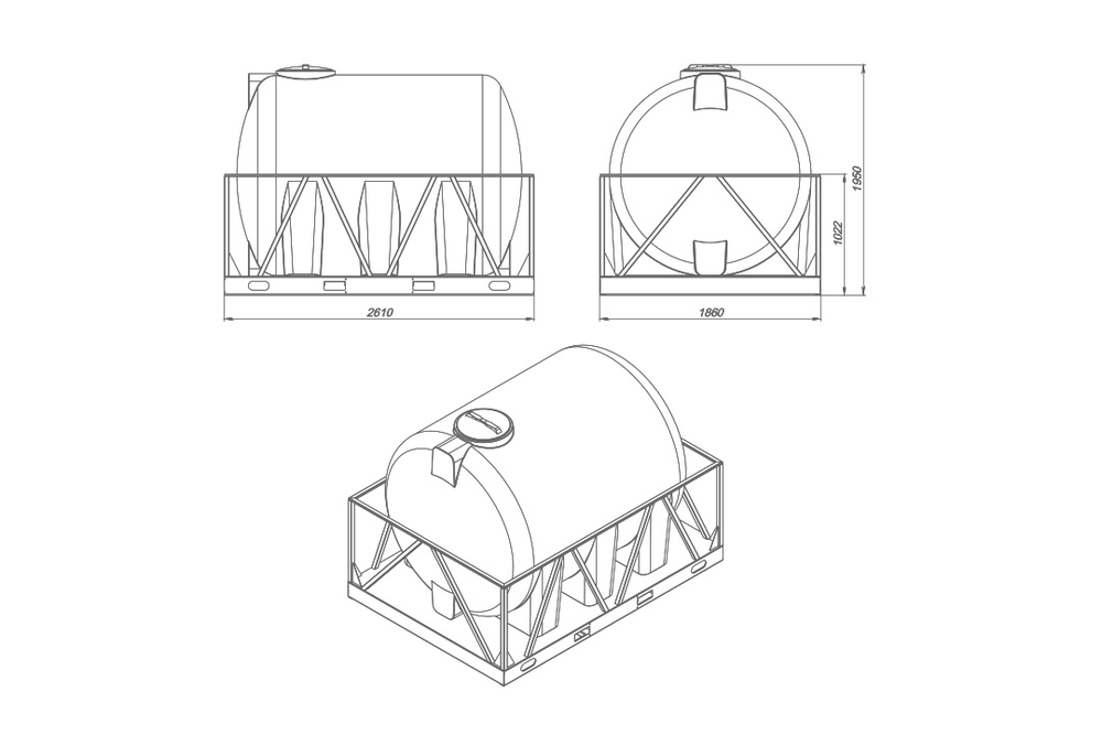 Ёмкость пластиковая пищевая ЭкоПром H 5000 л. горизонтальная (170x240x179см;красный) - арт.555229