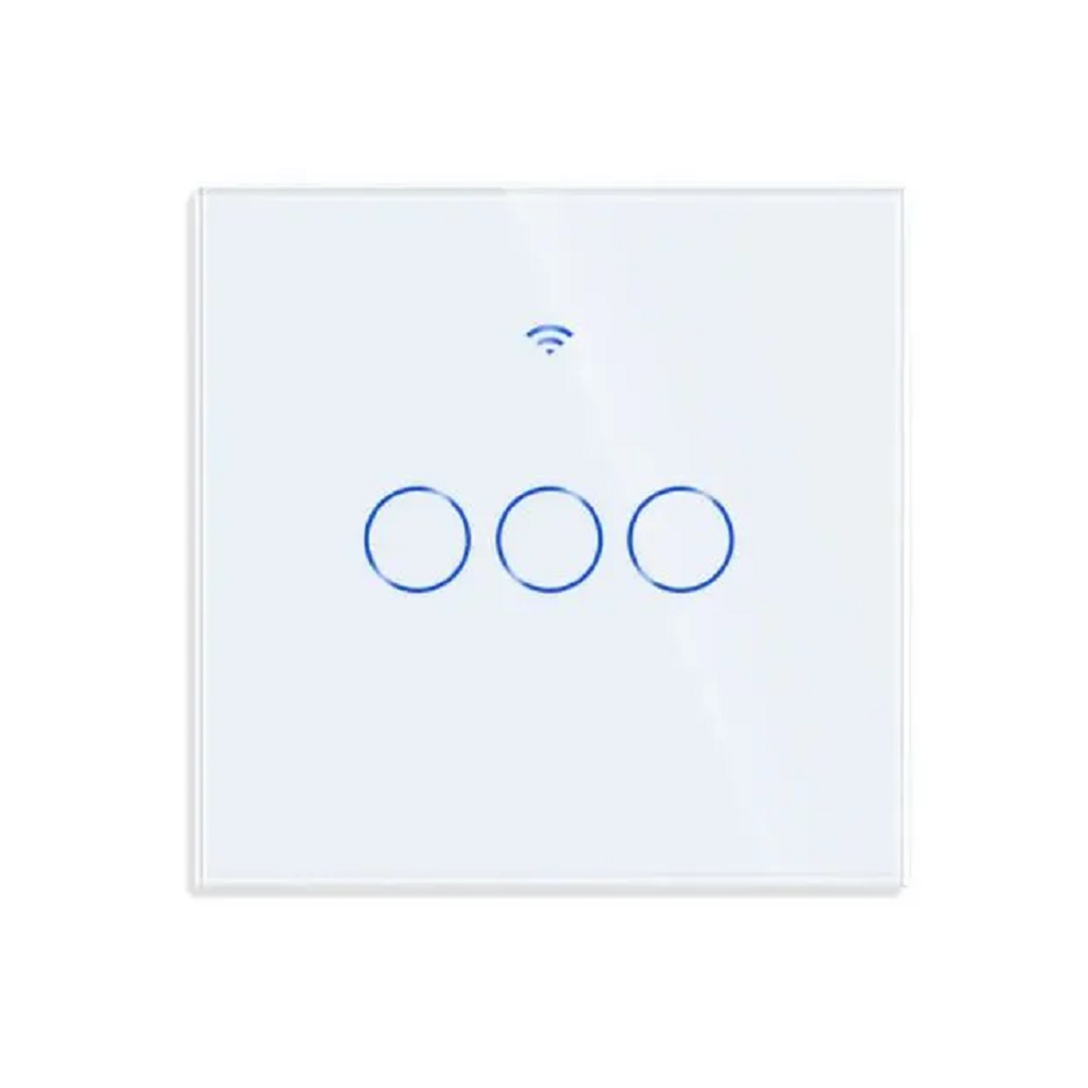 Умный сенсорный Wi-Fi выключатель трехклавишный Tuya RF433, белый, со стеклянной панелью - работает с Яндекс Алисой