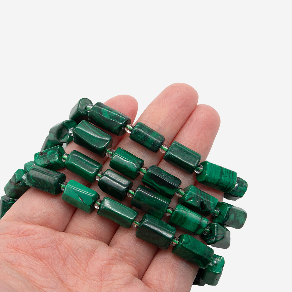 Малахит натуральный, бочонки с гранями, 8-13*6-8мм
