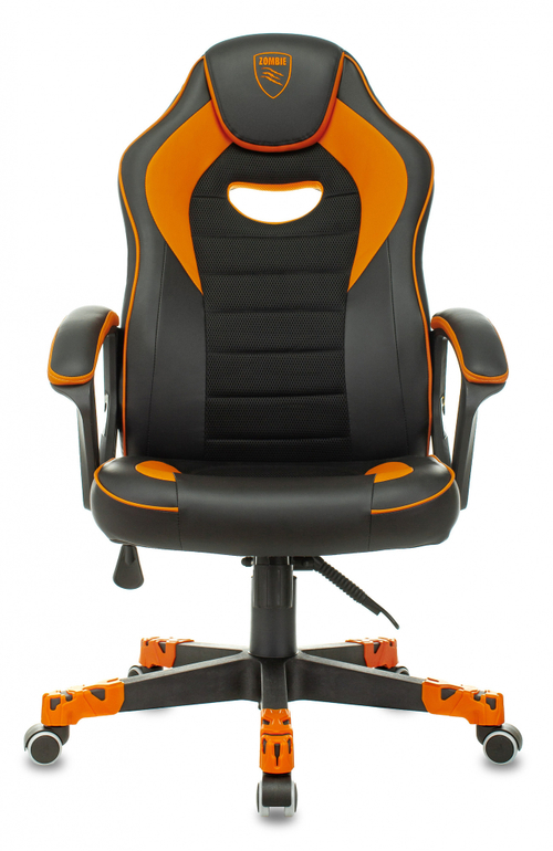 Кресло игровое Zombie GAME 16 черный/оранжевый эко.кожа/ткань крестов. пластик