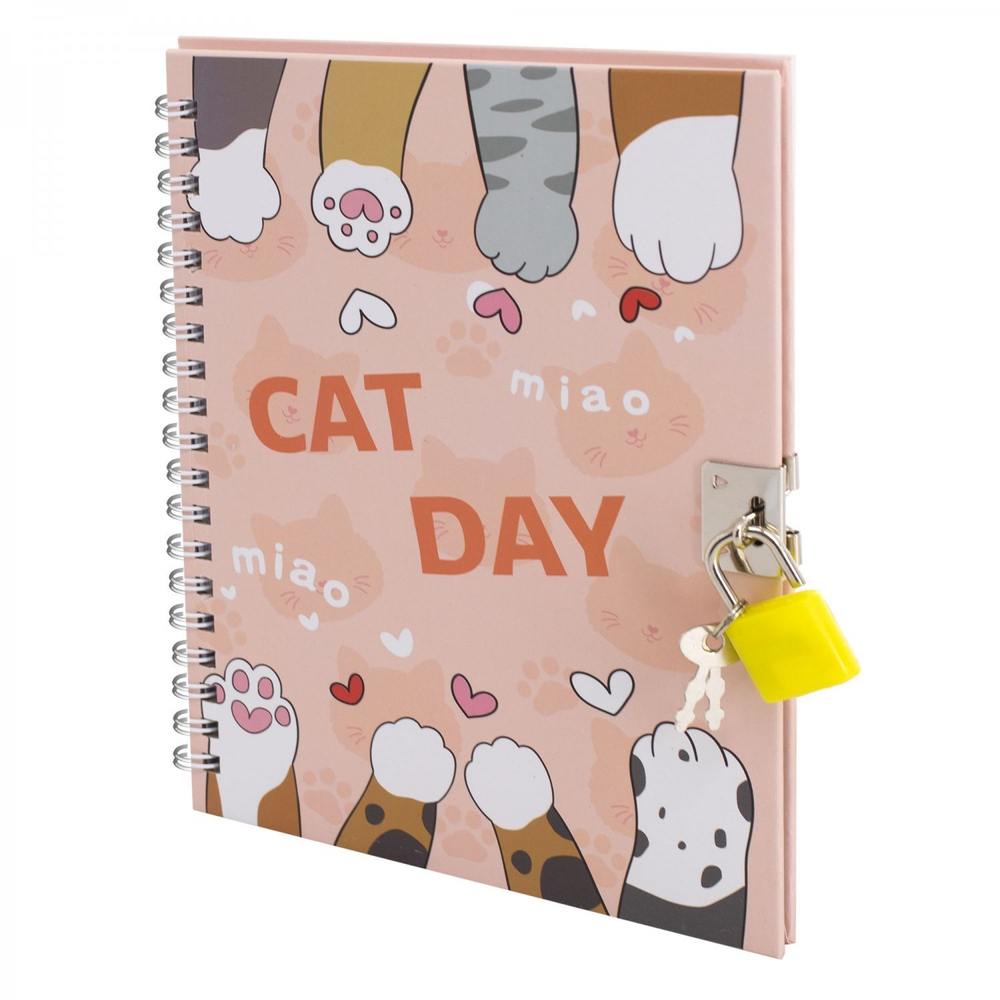 Блокнот в футляре, 18 см * 22 см, гребень, Alingar, мат.ламин, ручка, замочек, диз. блок, линия, 45 л., "Лапки", персиковый