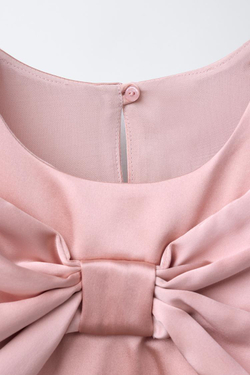 ZARA АТЛАСНОЕ ПЛАТЬЕ-НАКИДКА С БАНТОМ, РОЗОВЫЙ