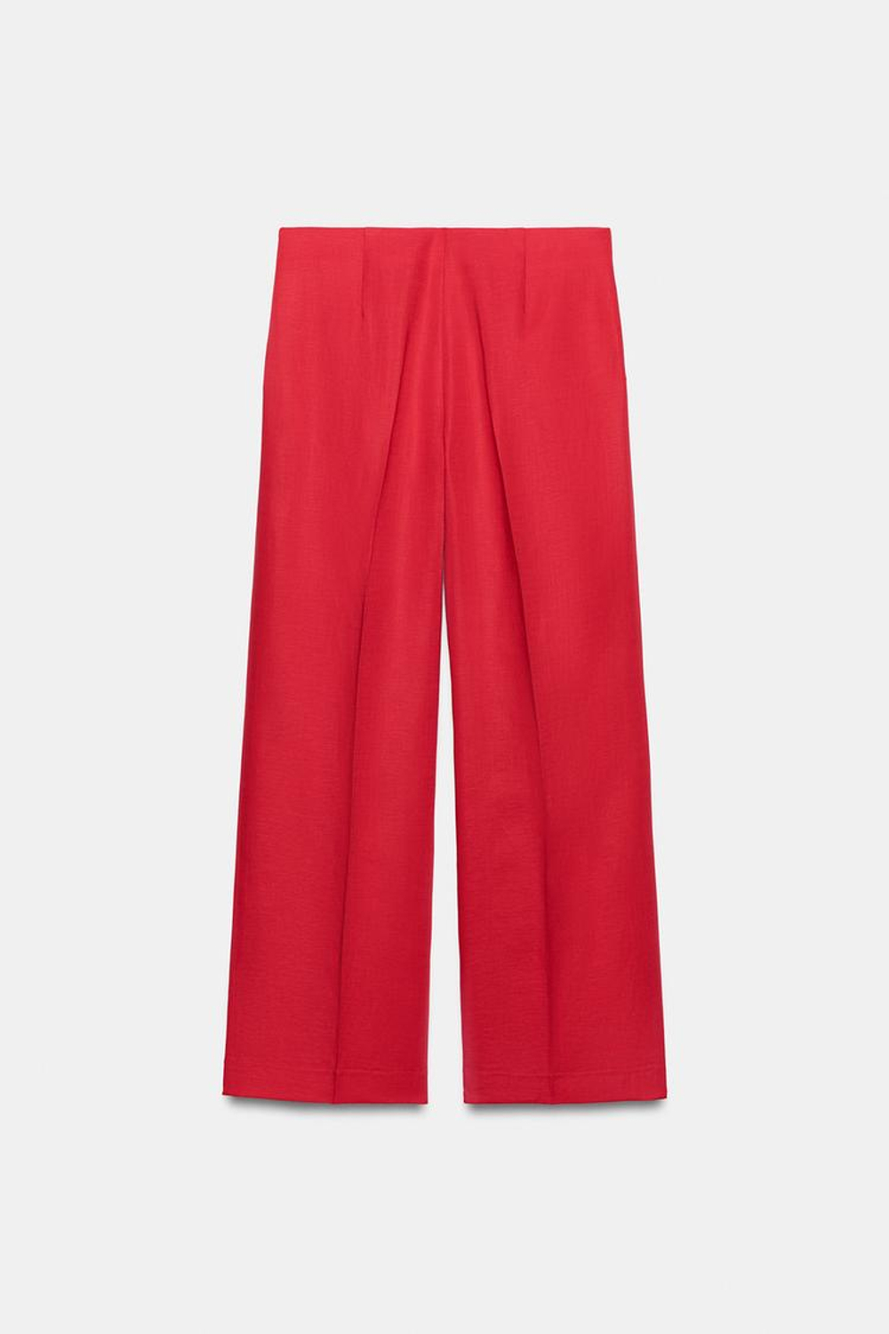 ZARA БРЮКИ ПРЯМОГО КРОЯ ИЗ ЛЬНА, КРАСНЫЙ