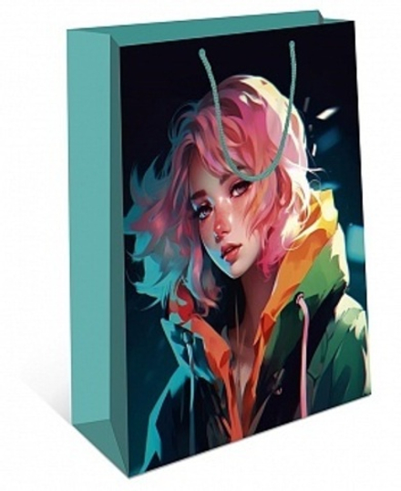 Пакет подарочный, Девушка (стиль аниме), 32*26*12 см.