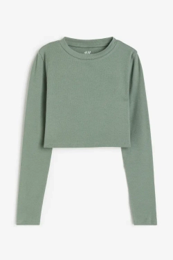 H&M Трикотажный топ с длинными рукавами, зеленый