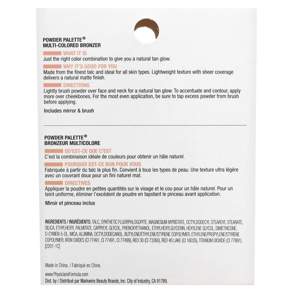Physicians Formula, Powder Palette, разноцветный бронзер, 3869 легкий бронзер, 9 г (0,3 унции)