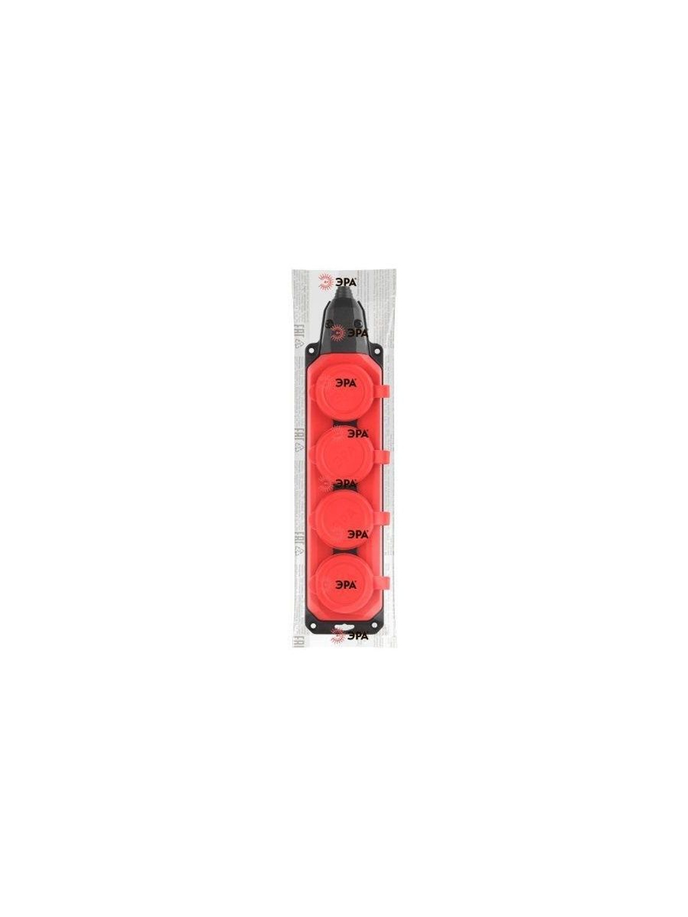 Колодка удлинителя 4-м с заземл. 16А IP44 K-4e-RED-IP44 каучук красн. Эра Б0044553