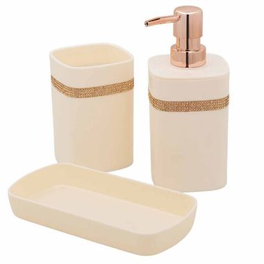Набор для ванной комнаты 3пр. (дозатор для мыла, подставка для зубных щеток, лоток для аксессуаров) La and Te beaute LT-BSP-11WH
