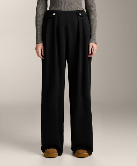 OYSHO Брюки с широкими штанинами и складками на поясе, черный