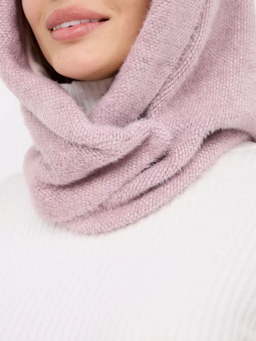 Капор зимний вязаный капюшон на флисе