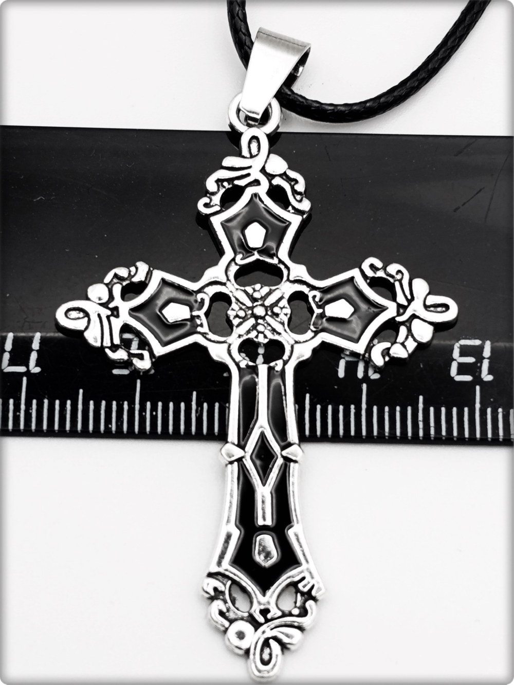 Подвеска "Чёрный крест" (55х35мм) на шнурке. Бижутерия, готическое украшение на шею.