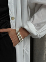 Браслет 3 ряда из белого жемчуга Майорка с цирконами, оттенок золото