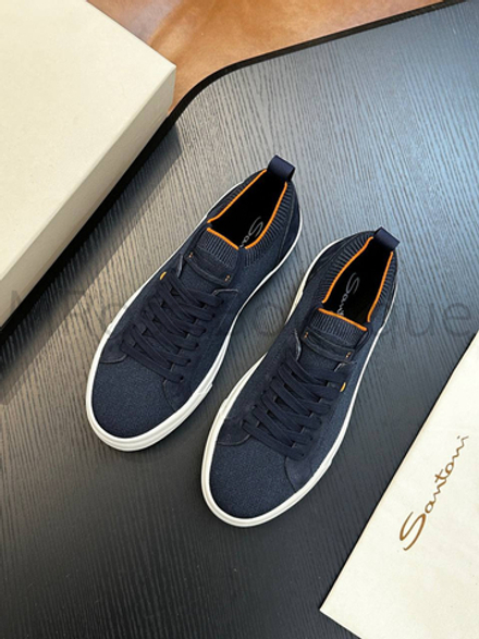 Мужские кроссовки Santoni синего цвета тканевые