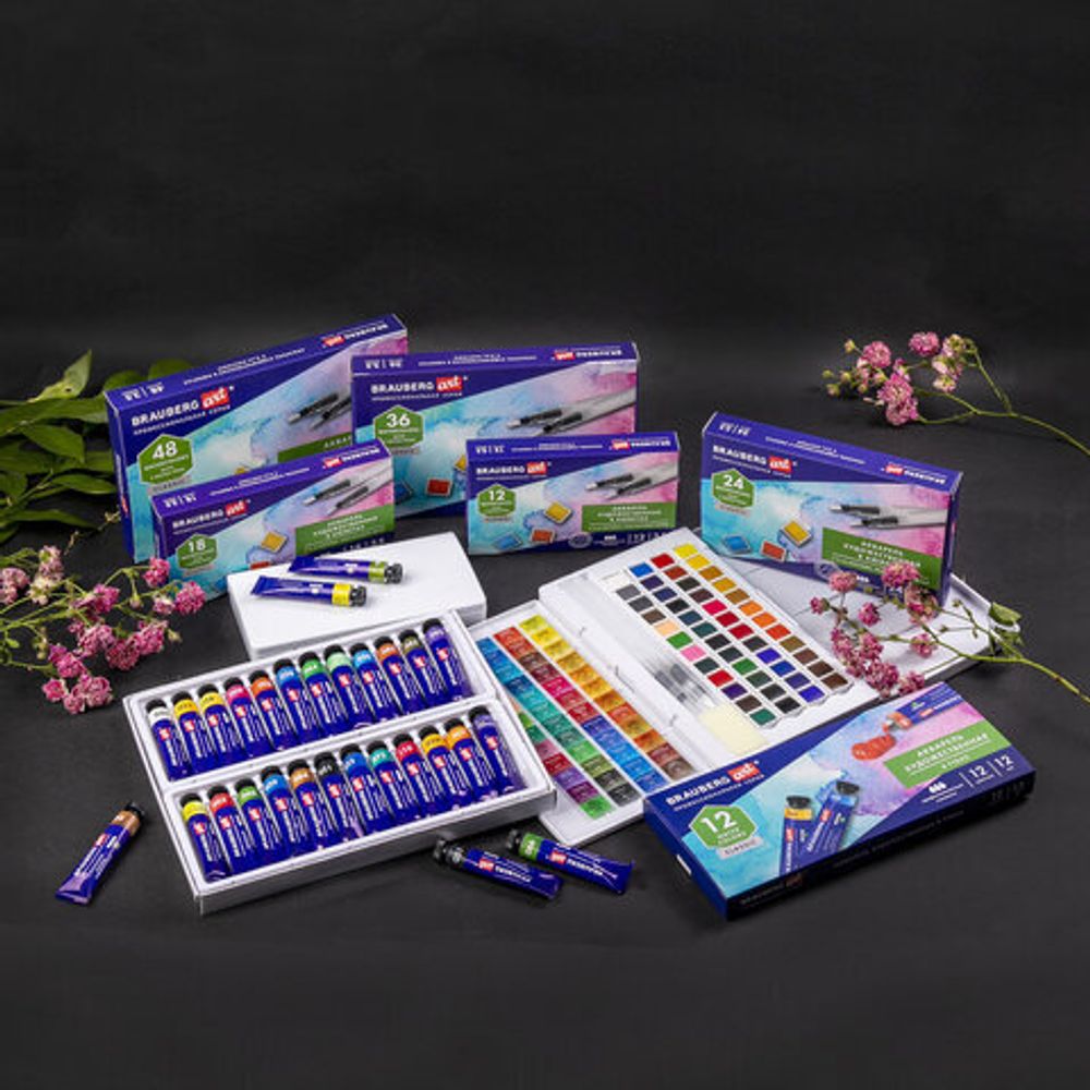 Акварель художественная кюветы НАБОР 24 цвета по 3,5 г, пластиковый кейс, BRAUBERG ART CLASSIC, 191770