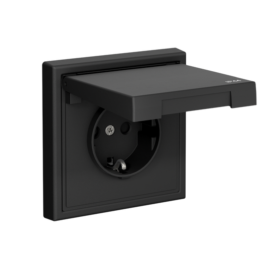 Розетка ArtGallery 16А IP44 с заземл. со шторками с крышкой быстрозажим. клем. механизм карбон SE GAL441046S