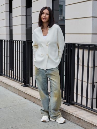 Молочный кашемировый кардиган с шалевым воротником