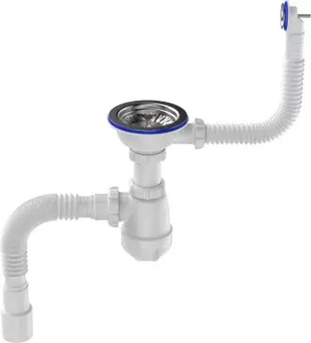 B0139 Сифон для мойки 3 1/2" х 40 с круглым переливом с гибкой трубой 40х40/50 белый