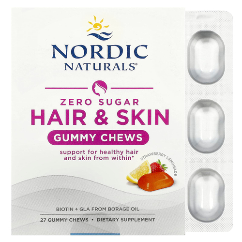 Nordic Naturals, Zero Sugar Hair & Skin Gummy Chews, Strawberry Lemonade, 27 Gummy Chews
