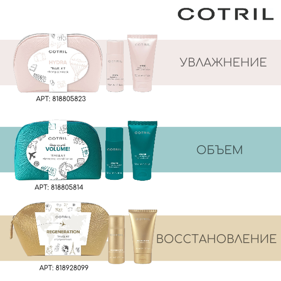 Cotril Подарочный набор "Объем волос": Шампунь (50 мл)+Кондиционер (50 мл) VOLUME pochette travel kit