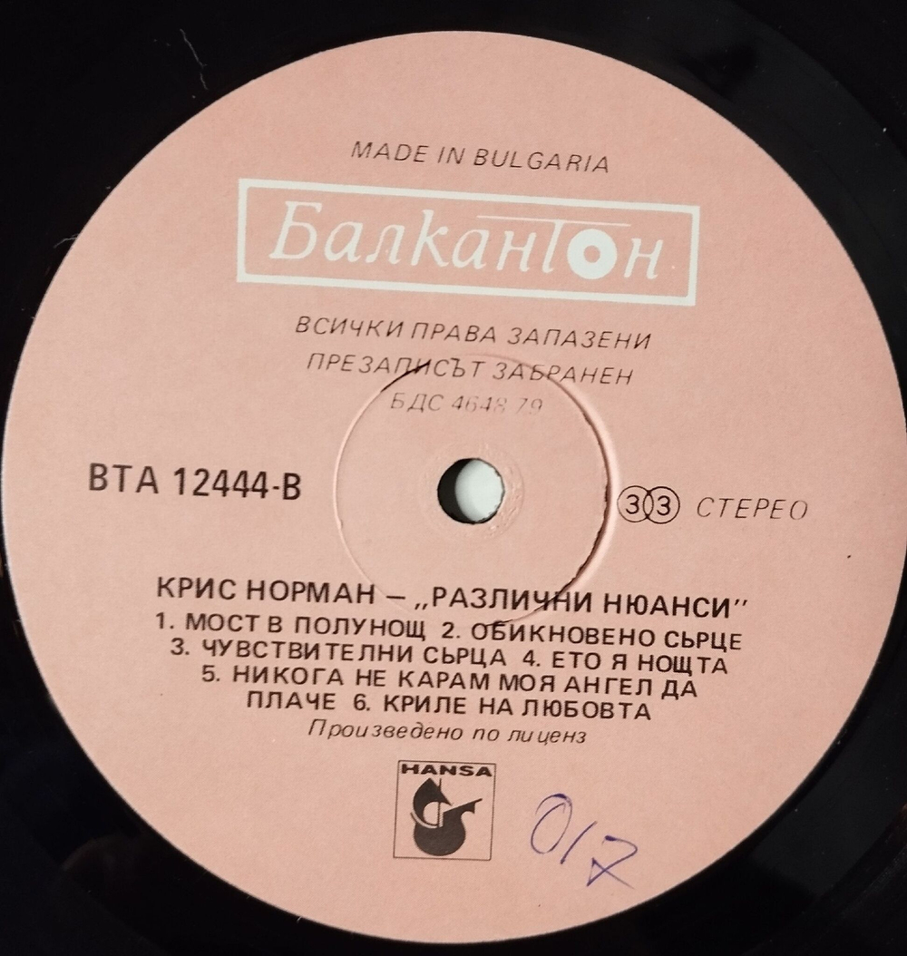 Винтажная виниловая пластинка LP Chris Norman Different Shades (Болгария 1989)