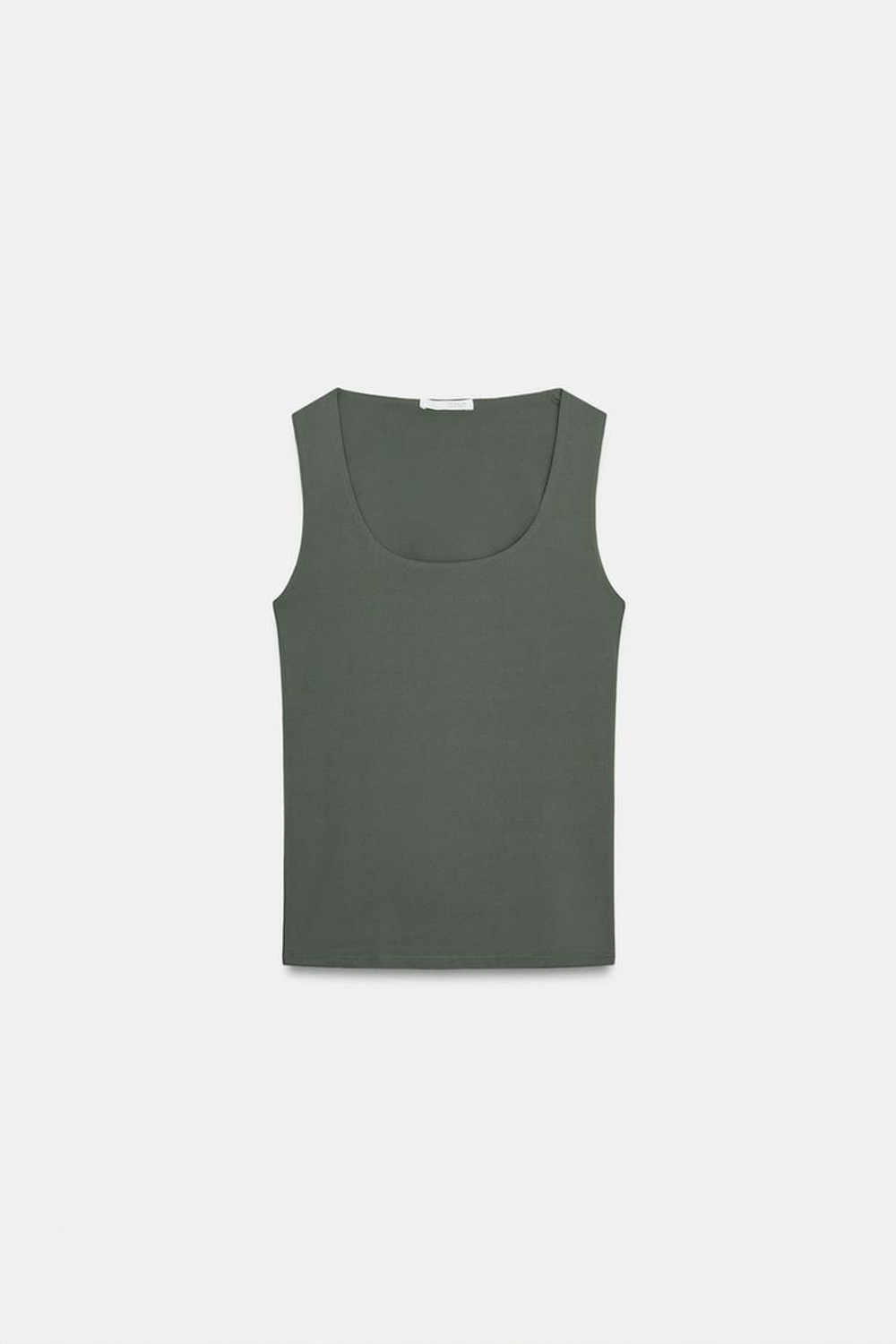 ZARA ТОП ИЗ ПОЛИАМИДА С ШИРОКИМИ БРЕТЕЛЯМИ, СВЕТЛЫЙ ХАКИ