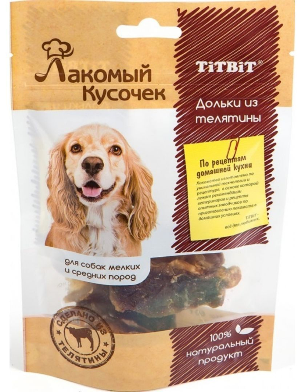 Лакомство TiTBiT Лакомый кусочек для собак мелких и средних пород Дольки из телятины, 60 г х 3 шт