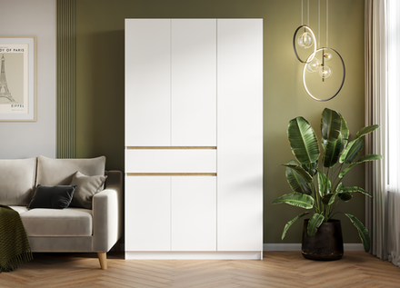 МС Мадера  Шкаф М1200.3 1200*2200*480 (лдсп белый +белый , вставка крафт золотой)