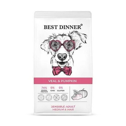 Best Dinner 12кг Adult Medium&Maxi Сухой корм для собак крупных и средних пород Телятина и тыква