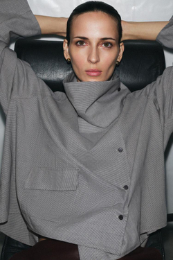 ZARA РУБАШКА ОВЕРСАЙЗ В КЛЕТКУ С КАРМАНОМ — ZW COLLECTION, МОРСКОЙ СИНИЙ