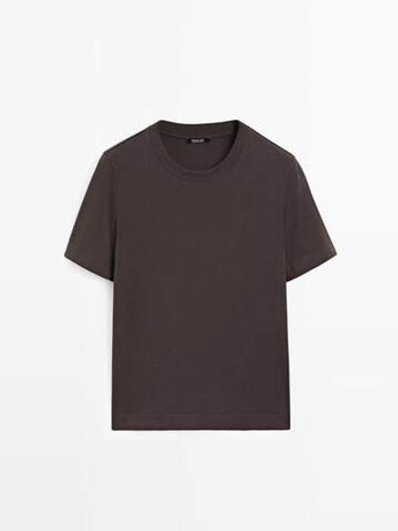 Massimo Dutti Футболка с коротким рукавом из 100% хлопка, коричневый