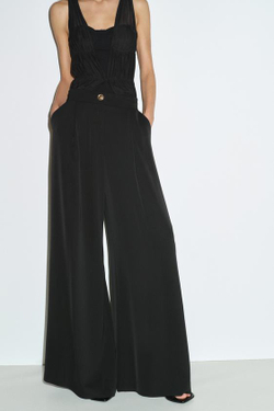 ZARA БРЮКИ-ПАЛАЦЦО С ЗОЛОТИСТОЙ ПУГОВИЦЕЙ, ЧЕРНЫЙ