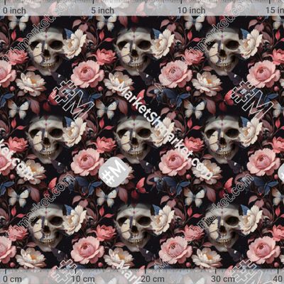 Черепа в цветах Паттерн в стиле gothic lolita by MelancholiaCraft 210 DPI