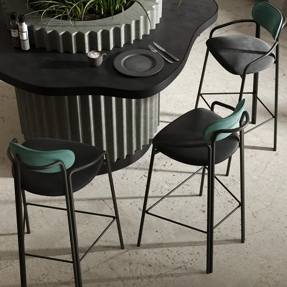 Барный стул Ror, Round, темно-зеленый/черный велюр