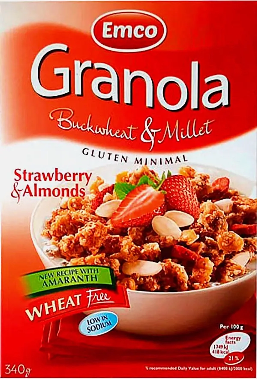 Мюсли хрустящие Emco Гранола клубника-миндаль 340г