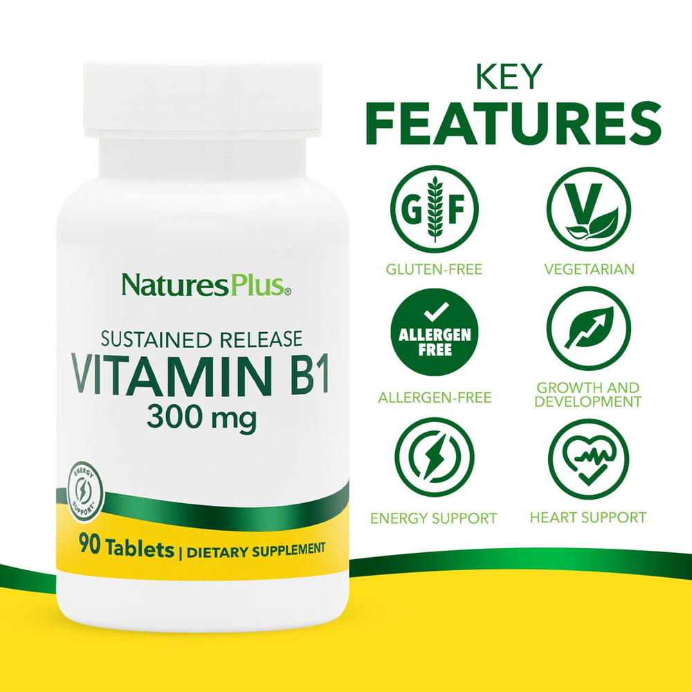 NaturesPlus, витамин В1, 300 мг, 90 таблеток