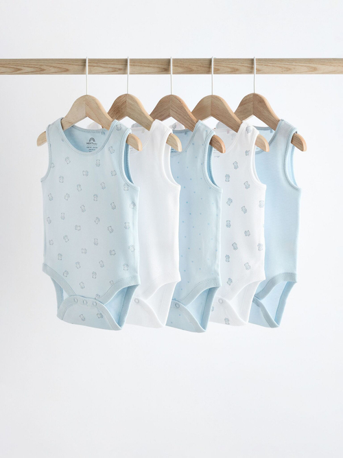 Боди без рукавов для малышей Next K79-695, 5 шт., Белый, Голубой