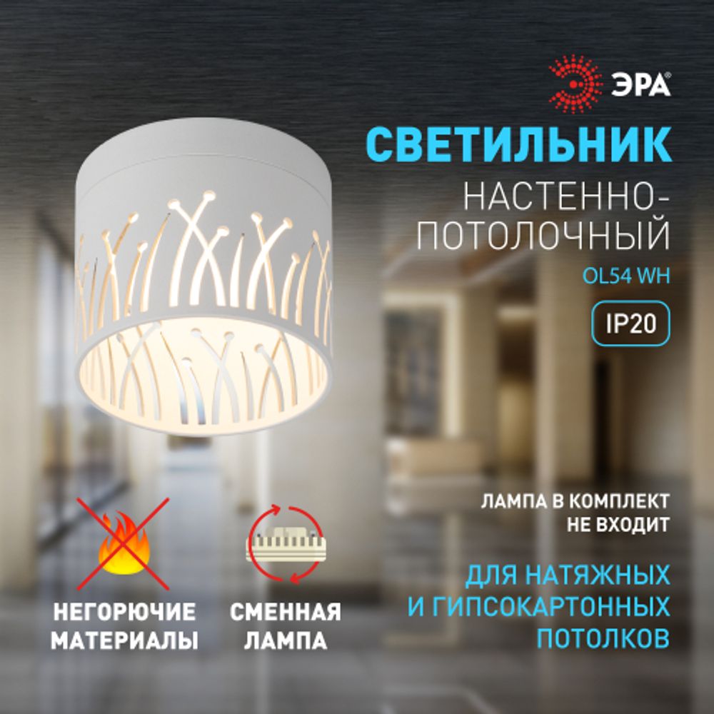 Светильник настенно-потолочный спот ЭРА OL54 WH под лампу GX53 белый IP20 | Накладные светильники