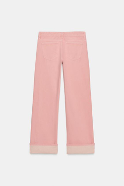 ZARA ДЖИНСЫ TRF LOOSE С НИЗКОЙ ПОСАДКОЙ И ОТВОРОТАМИ, РОЗОВЫЙ