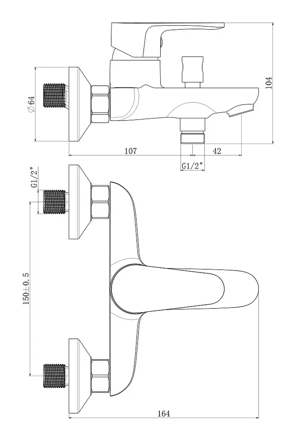 Смеситель Royce Uno для ванны и душа (RCM-120702CR)