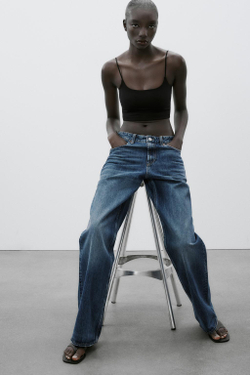 ZARA УКОРОЧЕННЫЙ БЕСШОВНЫЙ ТОП, ЧЕРНЫЙ