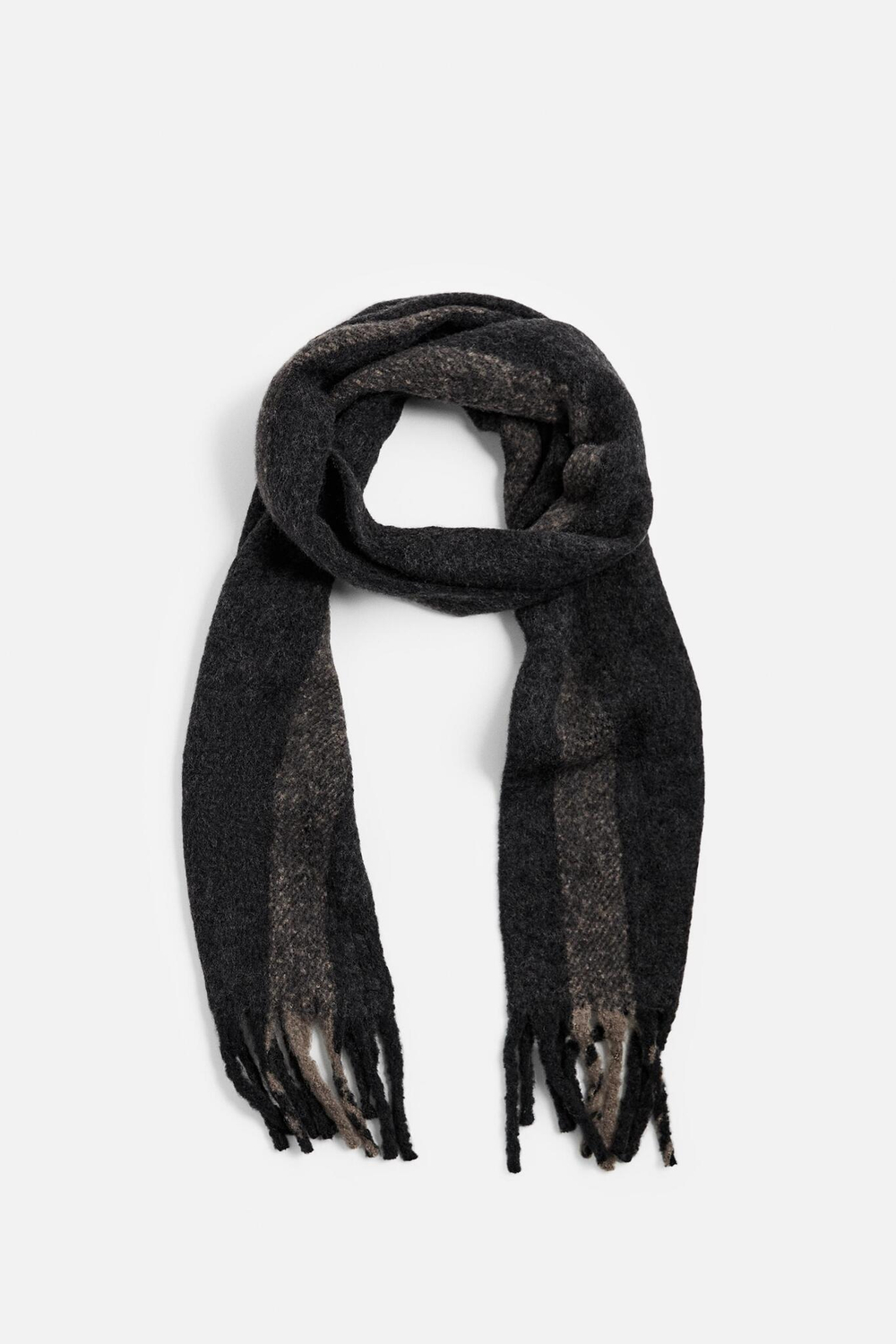 ZARA ШАРФ ИЗ РЕЛЬЕФНОЙ ТКАНИ В КЛЕТКУ, ЧЕРНЫЙ