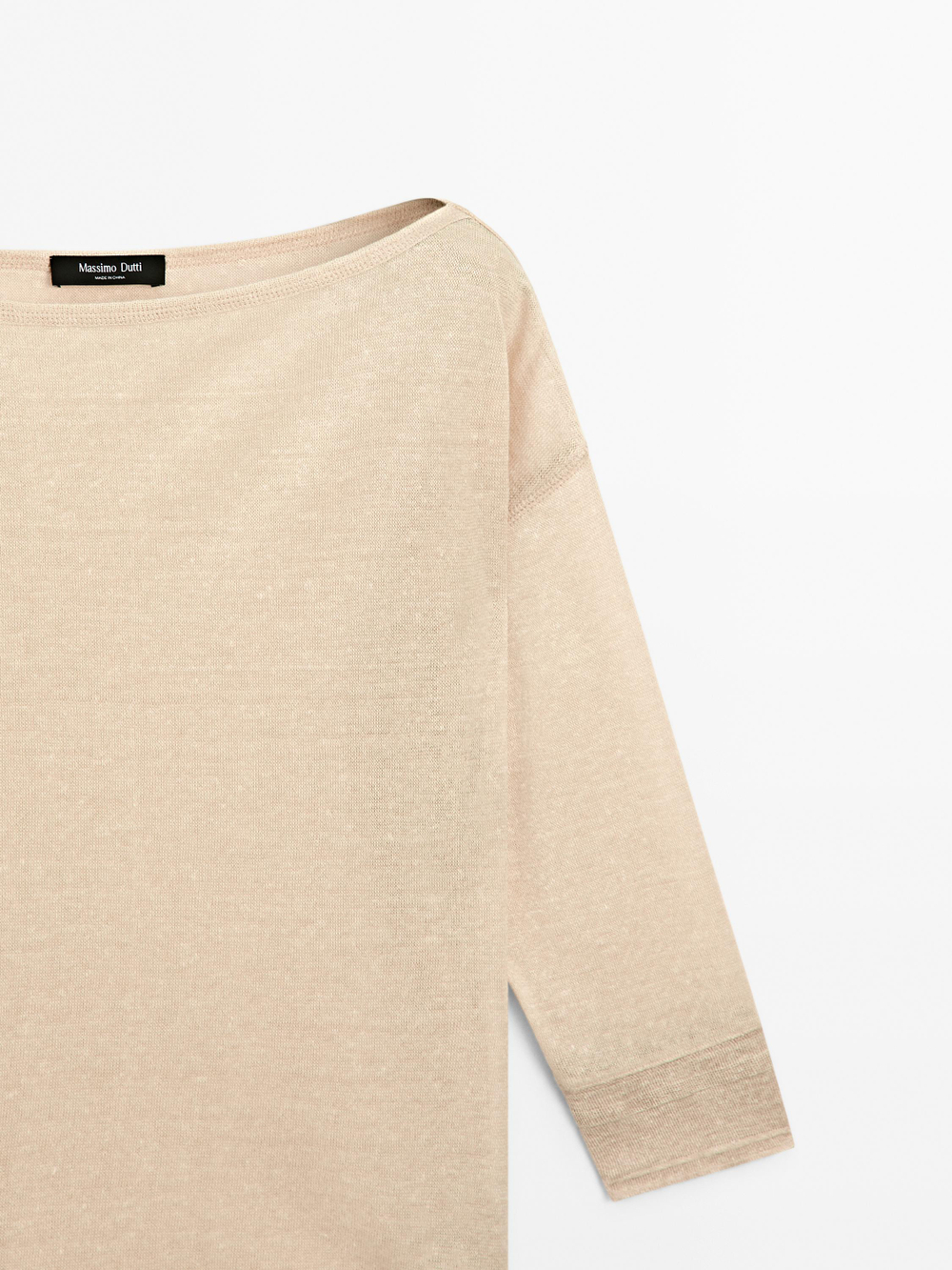 Massimo Dutti Футболка из смеси шерсти и льна, светло-бежевый