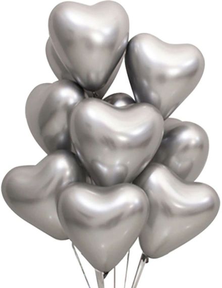 Шары-сердца "Серебро ХРОМ" 30 см (летают от 2х дней)